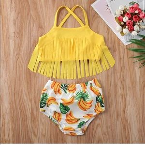 Two piece fringe top with bow bottom